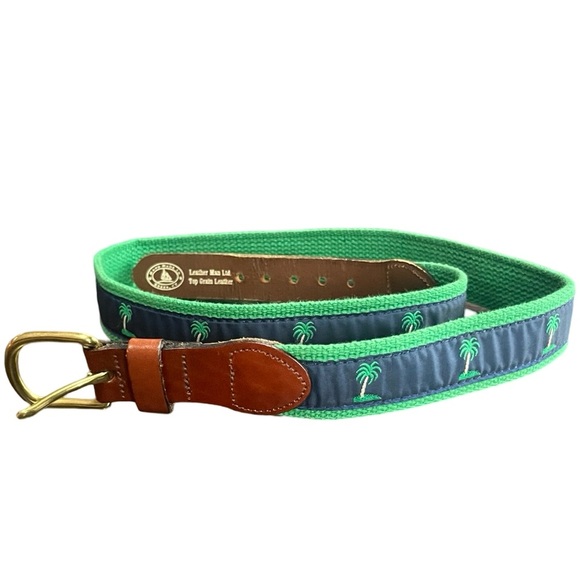 Leather Man Ltd mens Genuine top grain leather tropical palm tree preppy belt - Picture 1 of 4